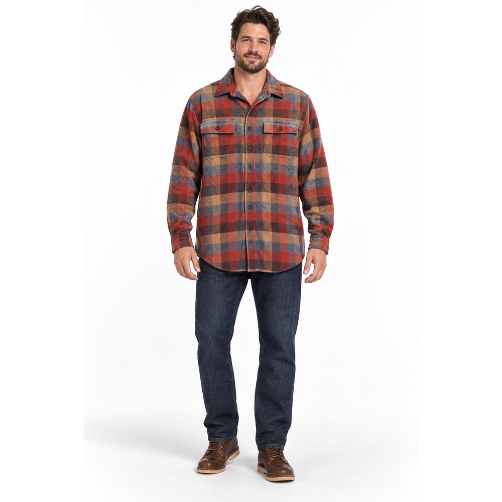 L.L.BEAN Men's Large Tall Chamois Plaid Flannel Shirt Traditional Fit